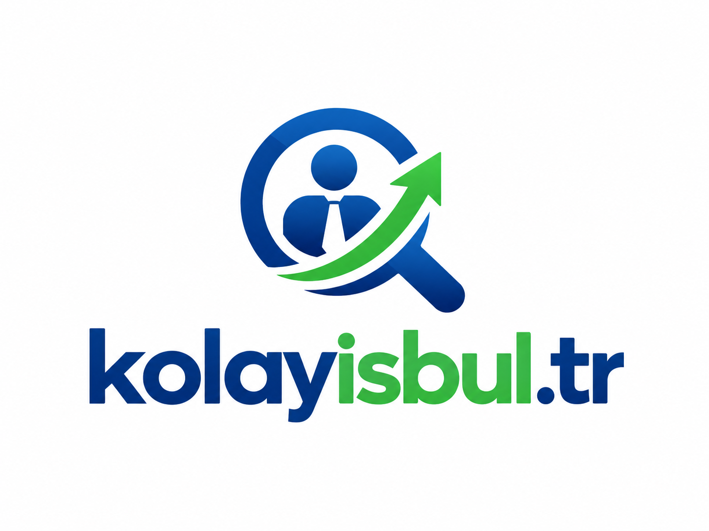 kolayisbul.tr — mavi yeşil büyüteç, insan ve ok logosu